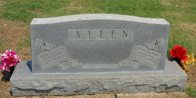 Headstone of Emma Elizabeth (Hawkins) and Oliver Richard Allen in North McAlester Cemetery